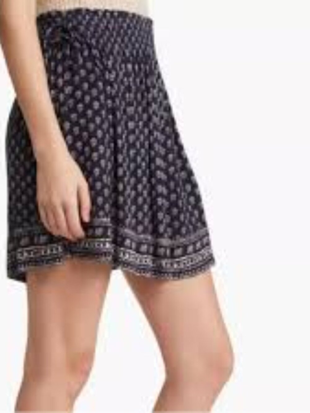 FAHERTY Emery Smocked Waist Side Tie Mini Skirt, Navy Floral‎, Size Medium